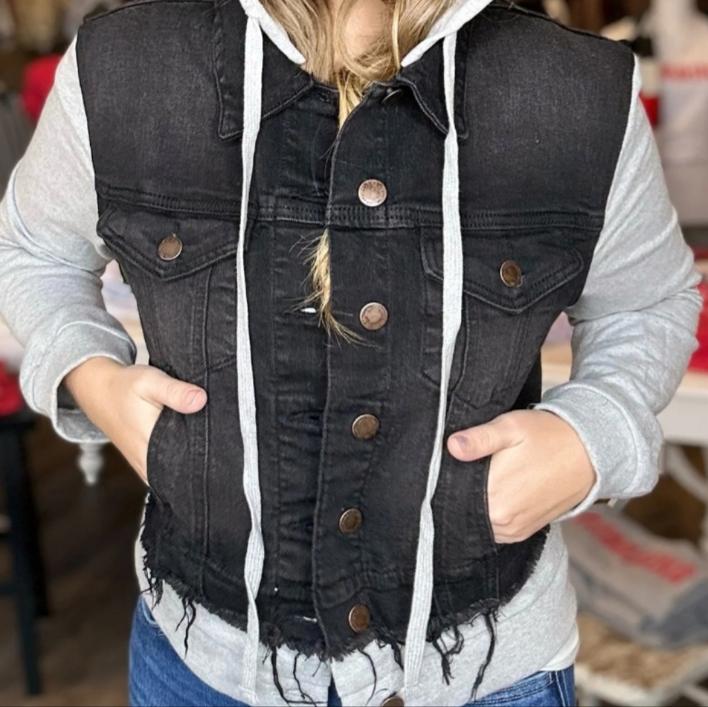 Risen Layered Terry Hoodie Denim Jacket - Picture 8 of 10